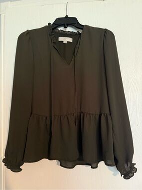 LOFT Black Peplum Long-Sleeve Blouse